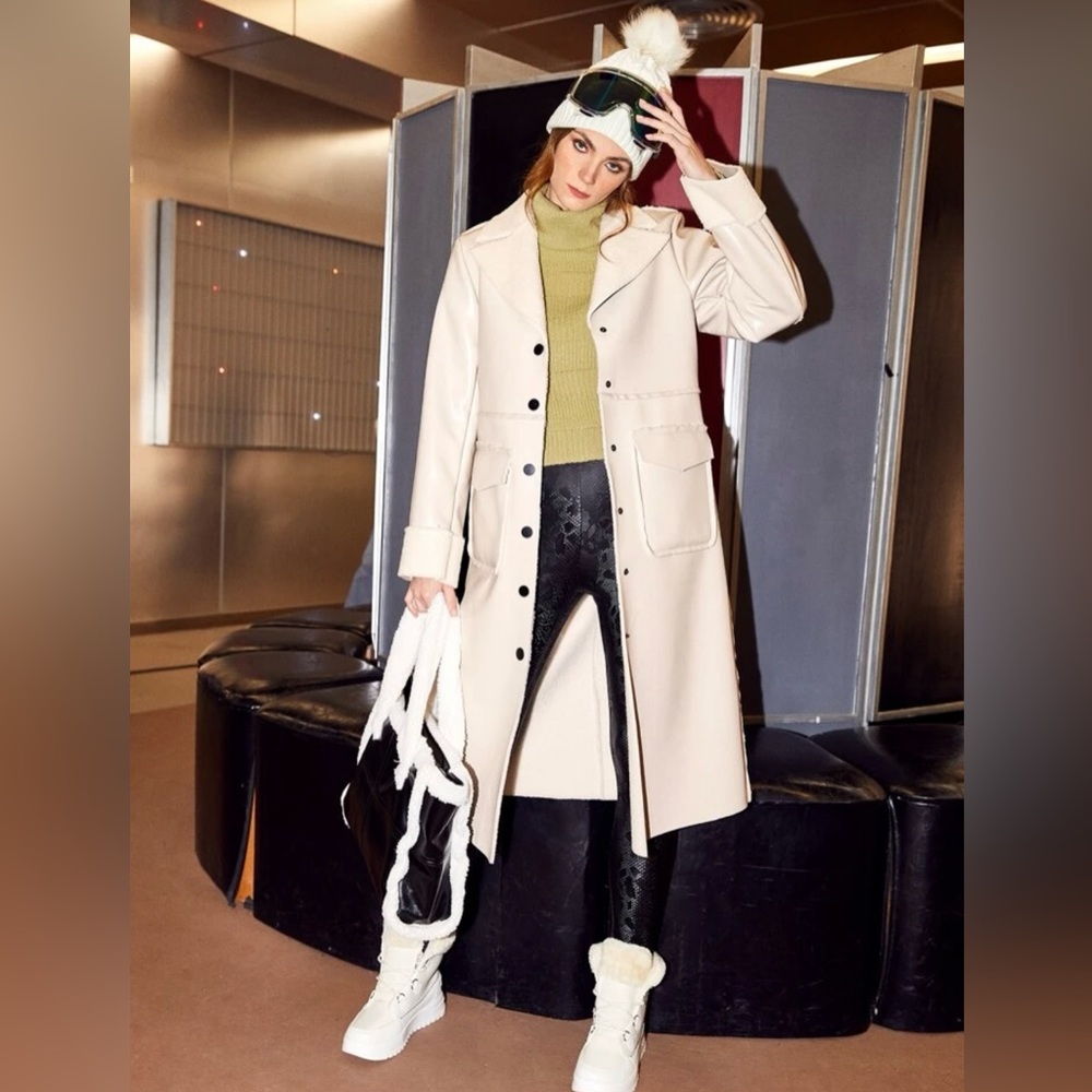 Faux Leather & Shearling Long Coat